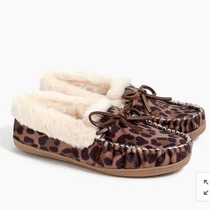 J. Crew Leopard Calf Hair Moccasin Slippers